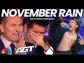 Golden buzzer  simon cowell cried when he heard the song november rain with an extraordinary voice