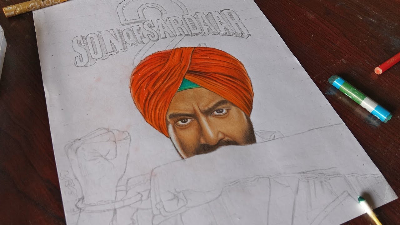 Ajay Devgan drawing tutorial 🎨🖌️ | son of Sardaar 2 drawing | suresh k arts son of Sardaar art