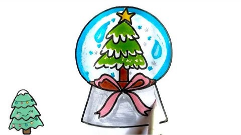 How to Draw a Cute Christmas Tree Snow Globe - Easy Step By Step For Kids !