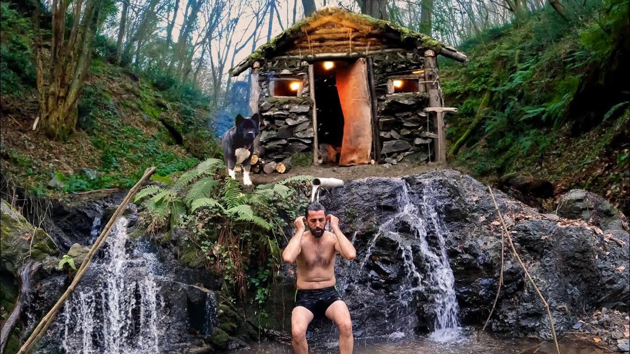 Building a BUSHCRAFT Survival SHELTER in the DEEP Forest. HOUSE out of ...