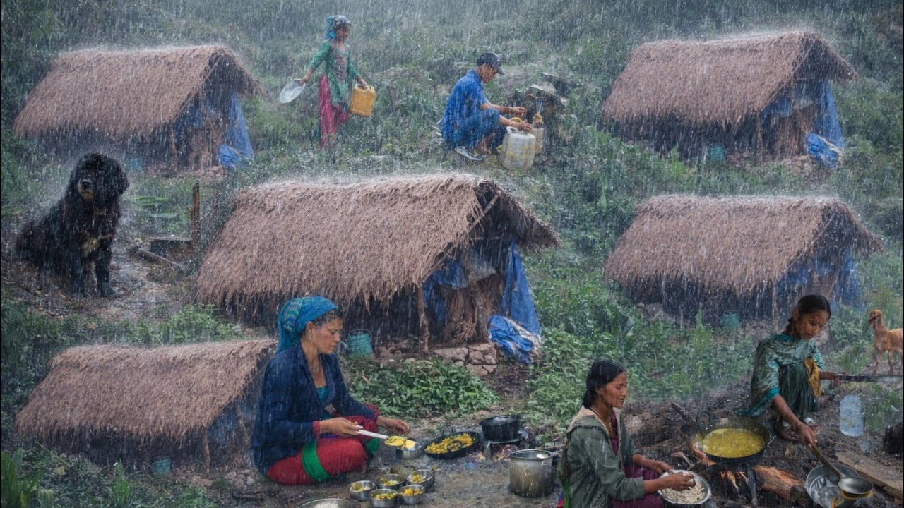 Real Nepali Mountain Village Life During the Rain Peaceful Rural Lifestyle | Organic Food Cooking