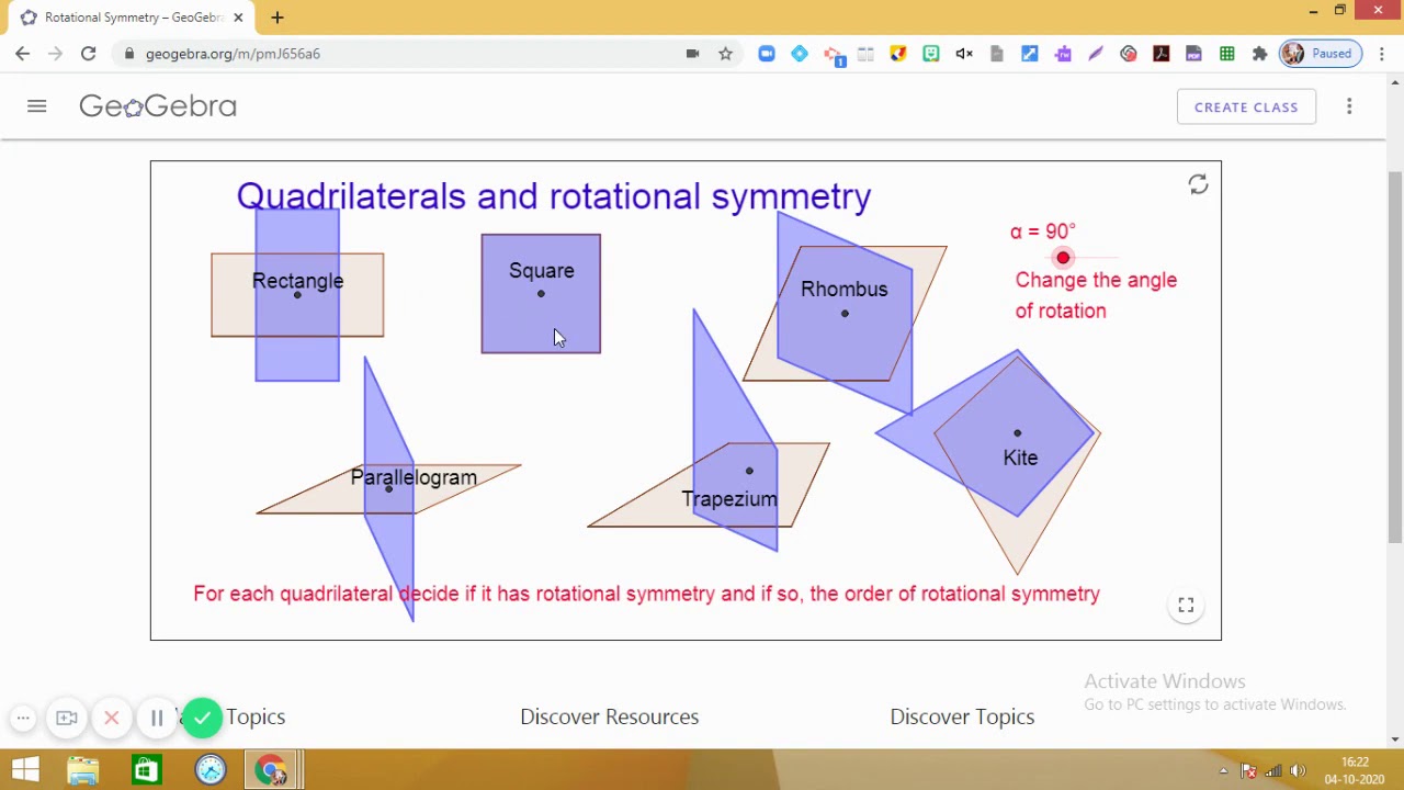 Joyful Learning of Mathematics| Exploring Rotational Symmetry in quadrilaterals  using GeoGebra