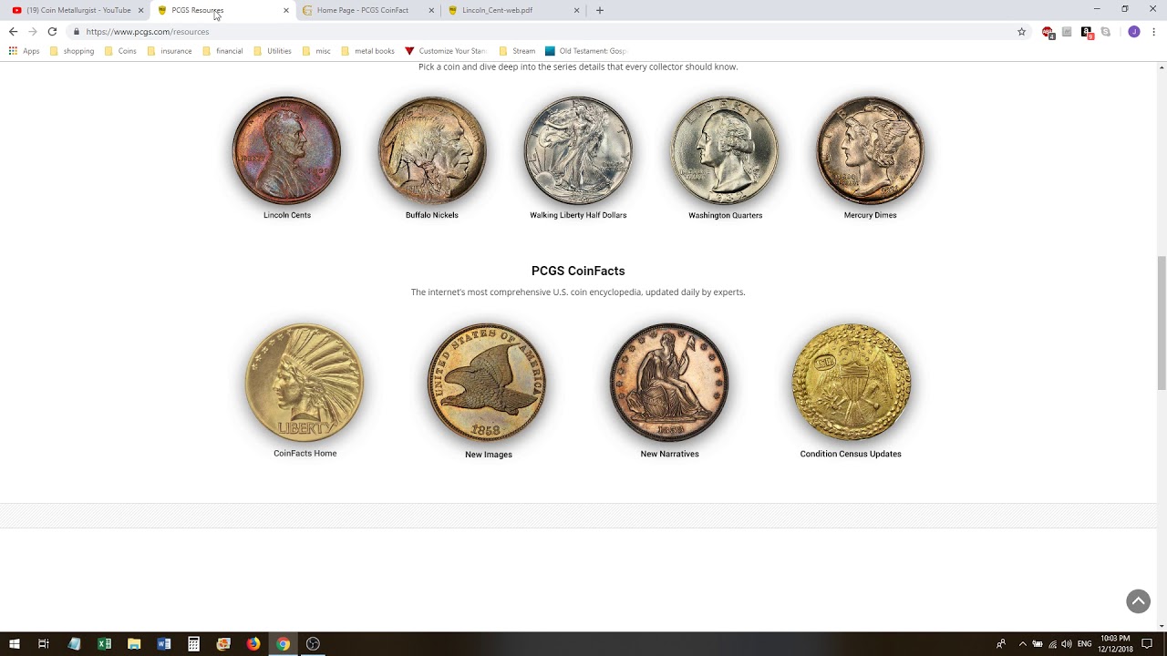 Coin Collecting Resources PCGS site YouTube