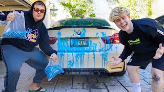 DESTROYING BEST FRIENDS BRAND NEW CAR!!