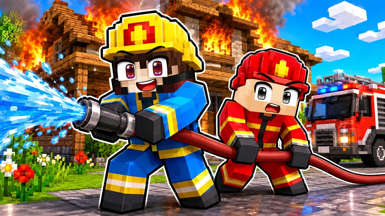 24 SAAT Boyunca YANGIN Söndürdük! 🚒 - Minecraft