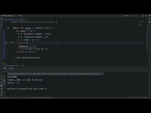 Project Euler 9: Special Pythagorean Triplet (scala worked solution)