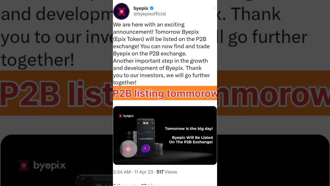 byepix listing update| byepix listing on p2b exchange| epix 