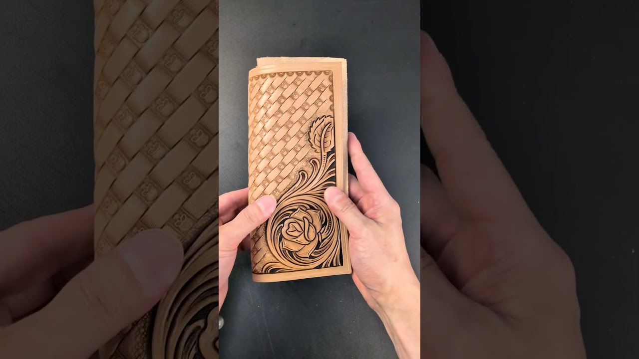Making a Leather Long Wallet Part 2|Skull Basket & Rose Carving