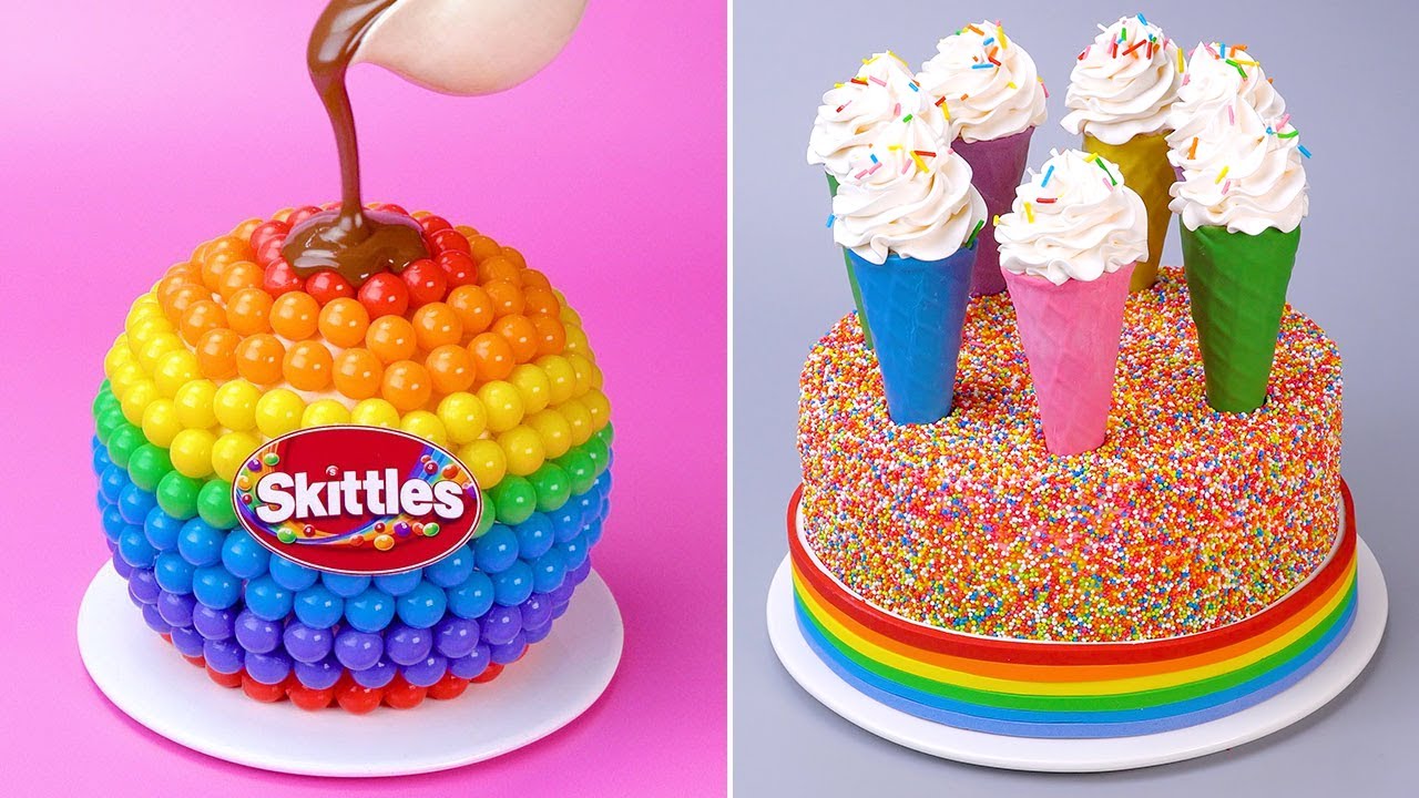 How to Make a Super Luxurious Rainbow Cake | Amazing Colorful Cake Decorating Ideas | Tasty Plus