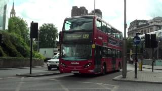 (HD) London buses on Routes 243, 521 & 139 leave Waterloo Bus Station