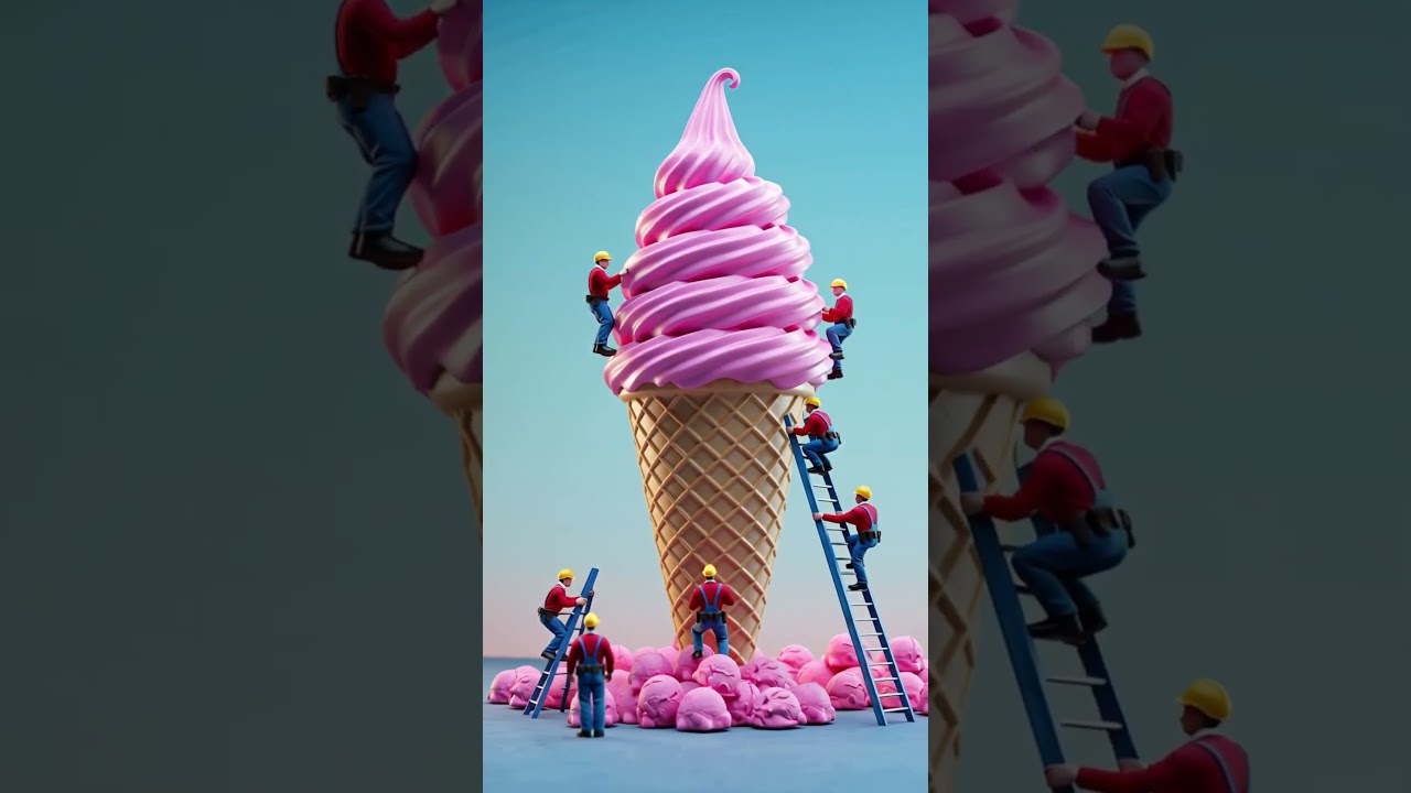 Building a Giant Blue Ice Cream Cone 🍦💙 | Mini Workers Animation