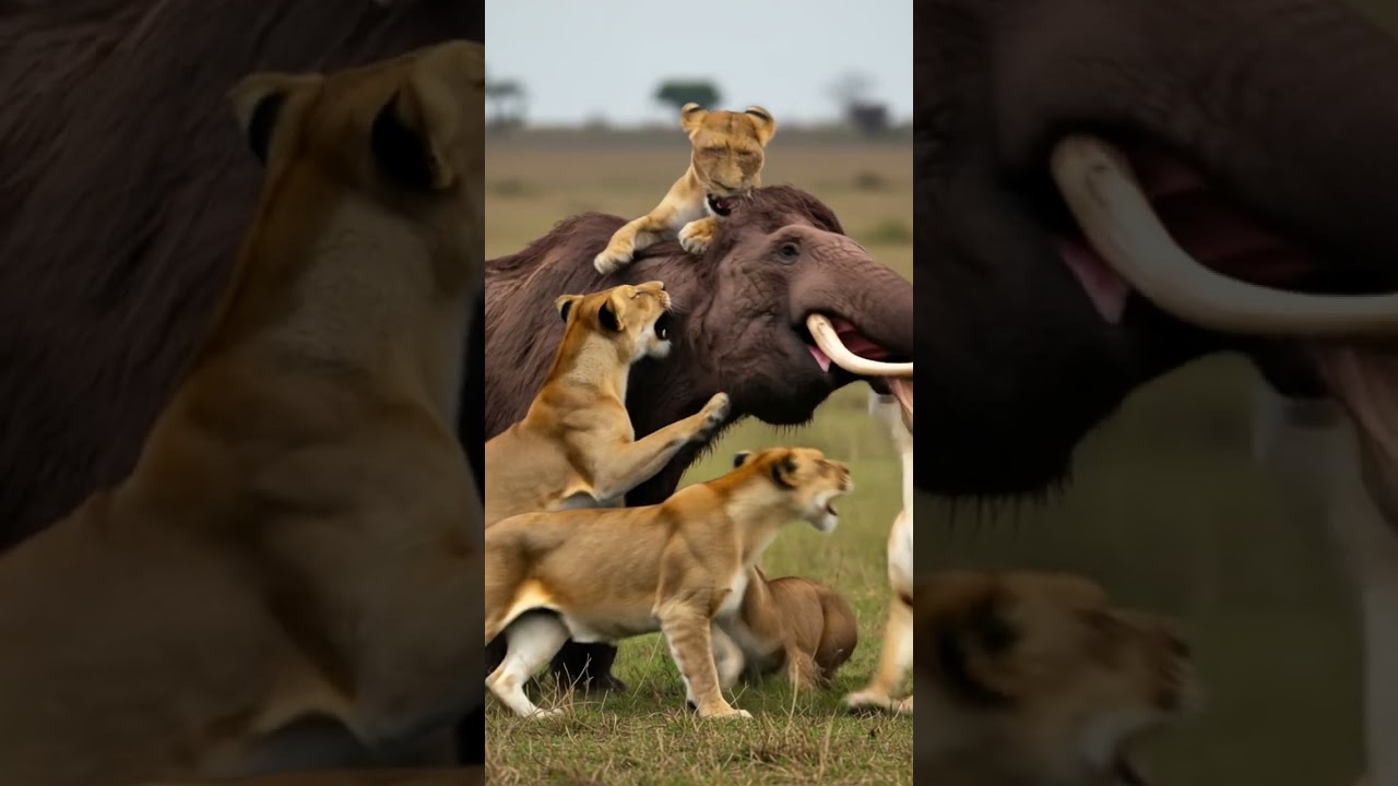 RARE ADVANCE - Mammoth Struggles Against Aggressive Lions!