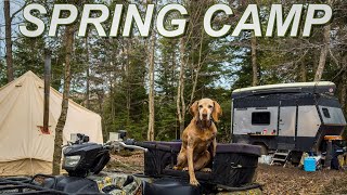 2 WOOD STOVES AND A DOG - Camping in the Rain with a DIY Travel Trailer and a Canvas Tent