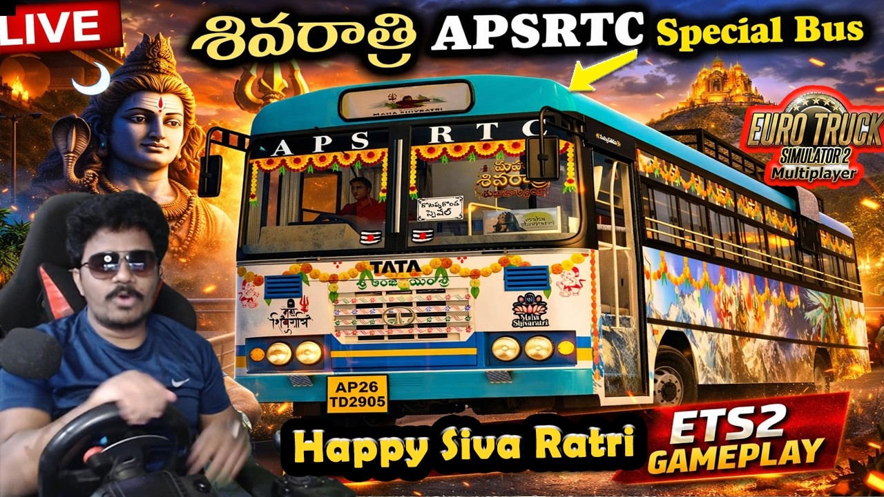 👌Siva Ratri New Special APSRTC Buses Driving with Steering 🔴 Live ETS2 ...