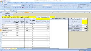 come calcolare il food cost con Excel screenshot 2