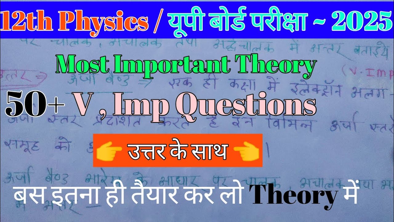 12th Physics most Important theory / Up Board 2025