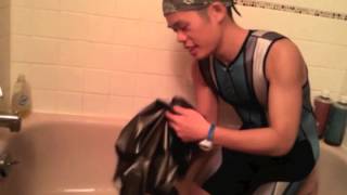 Washing latex in a spandex/lycra trisuit