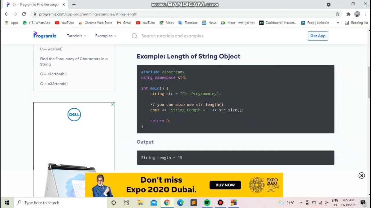 Find The Length Of A String in Cpp |C++ Program To Find The Length of a ...