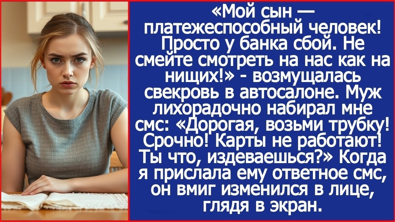 Дорогая, возьми трубку! Срочно! Карты не работают! Мы с мамой в автосалоне! Ты что, издеваешься