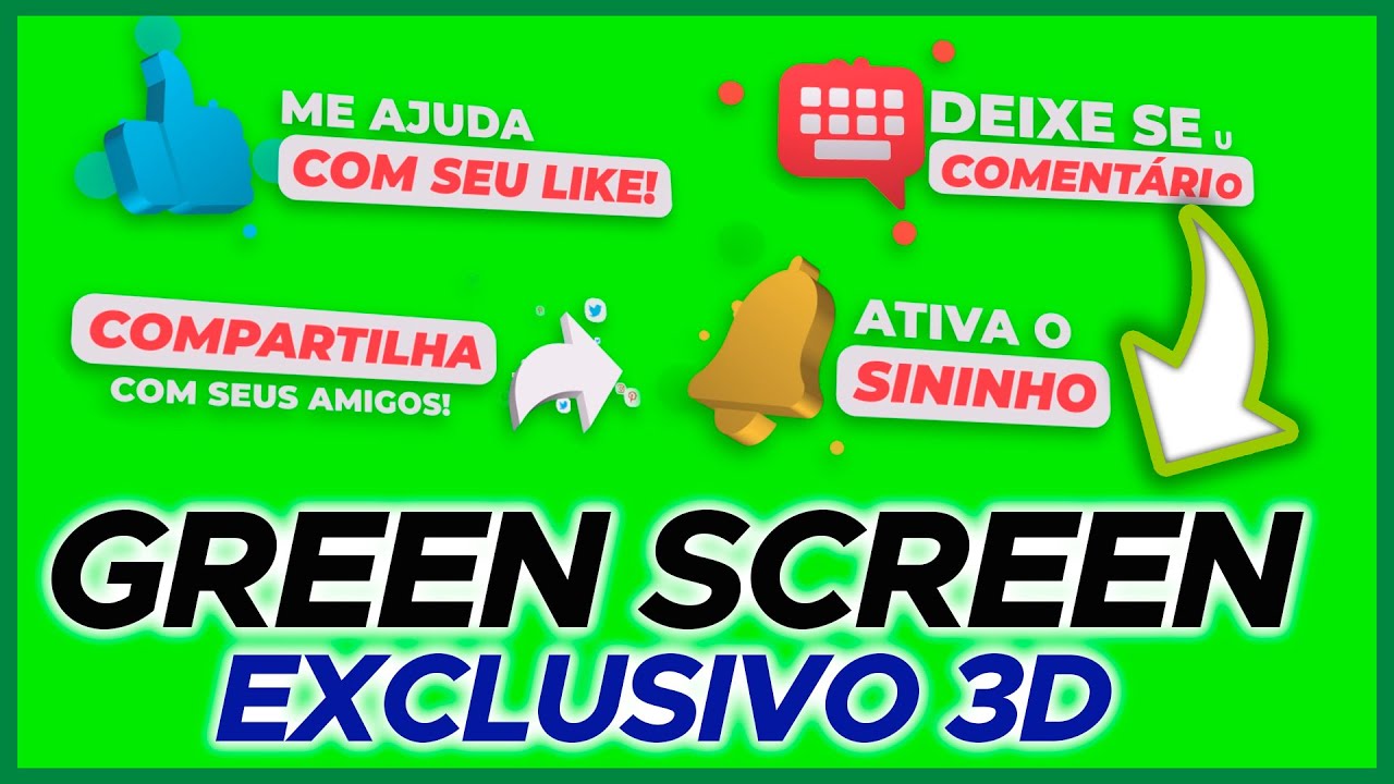 Inscreva-se Chroma Key - Deixe o Like, Ative o Sininho, Compartilhe / Green  Screen, Fundo Verde 