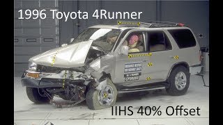 40% overlap at 40 mph. test results apply to: 1996-2002 4runner, hilux
surf, and sw4 models. vehicle rating: hic=463 overall=a structure=a
head/neck=g ...