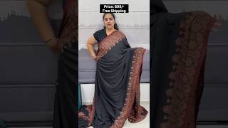 Black ajrakh kashmiri silk saree. Order on www.naaristory.com or Whatsapp at 8793375670