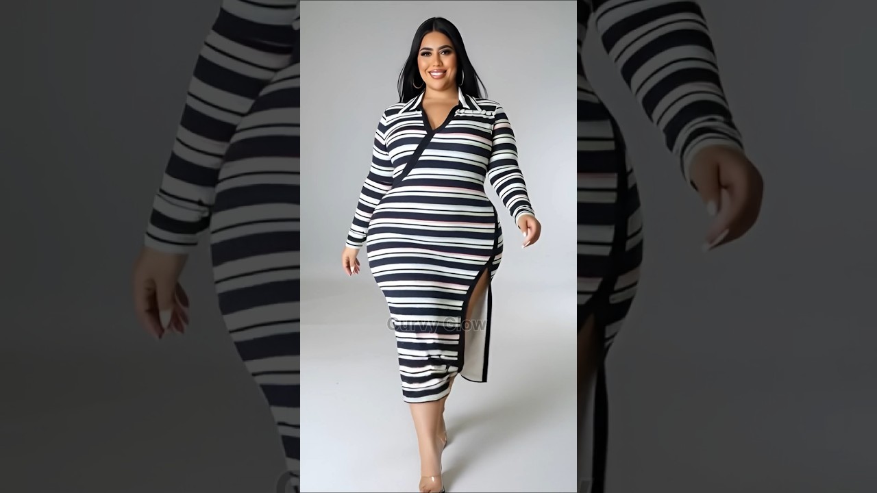 Plus Size Chic Striped Wrap Midi Dress with Slit | Modern Style
