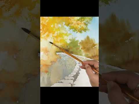 [ #<strong>Shorts</strong> Landscape Watercolor ] The road to <strong>autumn</strong>. NAMIL ART #howtodrawwatercolor