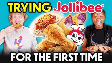 Americans Try Jollibee For The First Time! (Chickenjoy, Yum Burger, Burger Steak, Jolly Spaghetti)