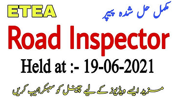 Road Inspector (C&W) Department Fully Solved Paper by ETEA || Held at 19-06-2021 || JobzMcqz