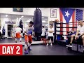 Manny Pacquiao throwing bombs at the heavy bag on Day 2 of training camp at the Wild Card Gym