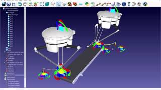 Pick and place with ABB Delta robots and a conveyor - RoboDK