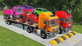 Flatbed Truck Mcqueen | Transportation with Truck - Pothole vs Car # - BeamNG.Drive