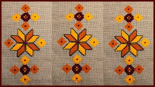 Beautiful woolen cross stitch hand embroidery design/pattern on Sitting mat, Doormat, Cushion covers