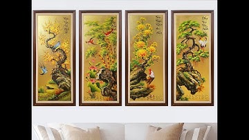 Tranh tứ quý tùng cúc trúc  mai - tranh xuân hạ thu đông - tranh tứ bình DÁT VÀNG lh 0964455796