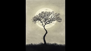 Super Easy Moonlight Landscape Drawing with Pencil  for Beginners