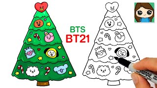 How to Draw a BTS BT21 Christmas Tree Easy🎄
