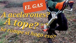 Como usar el acelerador en la desbrozadora + zarzas + gasolina descolorida