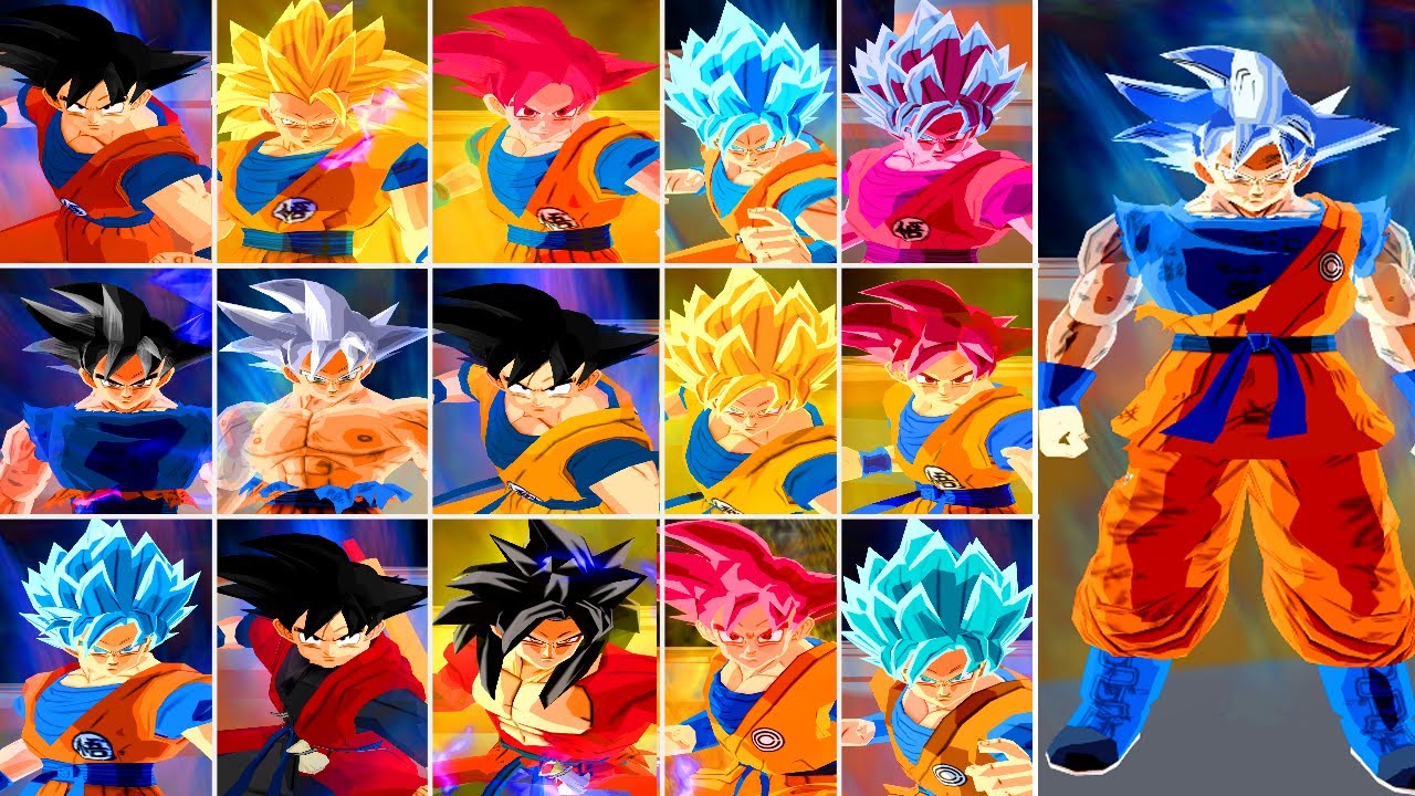 TODAS AS TRANSFORMAÇÕES GOKU E VEGETA- SSJ, SSJ2, SSJ3, SSJ4, SSJ5, SSG, SSB, SSB KAIOKEN, UI E MUI