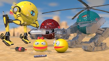 Pacman en Tweebenige Vliegende Robot Pacman vs Bulldozer Robot en Helikopter Robot Monsters