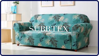 2 Piece Leaf Printing Stretchy Sofa Slipcovers Blue Subrtex