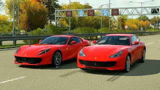 In today's forza horizon 4 drag races, we have the ferrari gtc4 lusso
going up against 812 superfast, these will go head-to-head a quarter
mil...