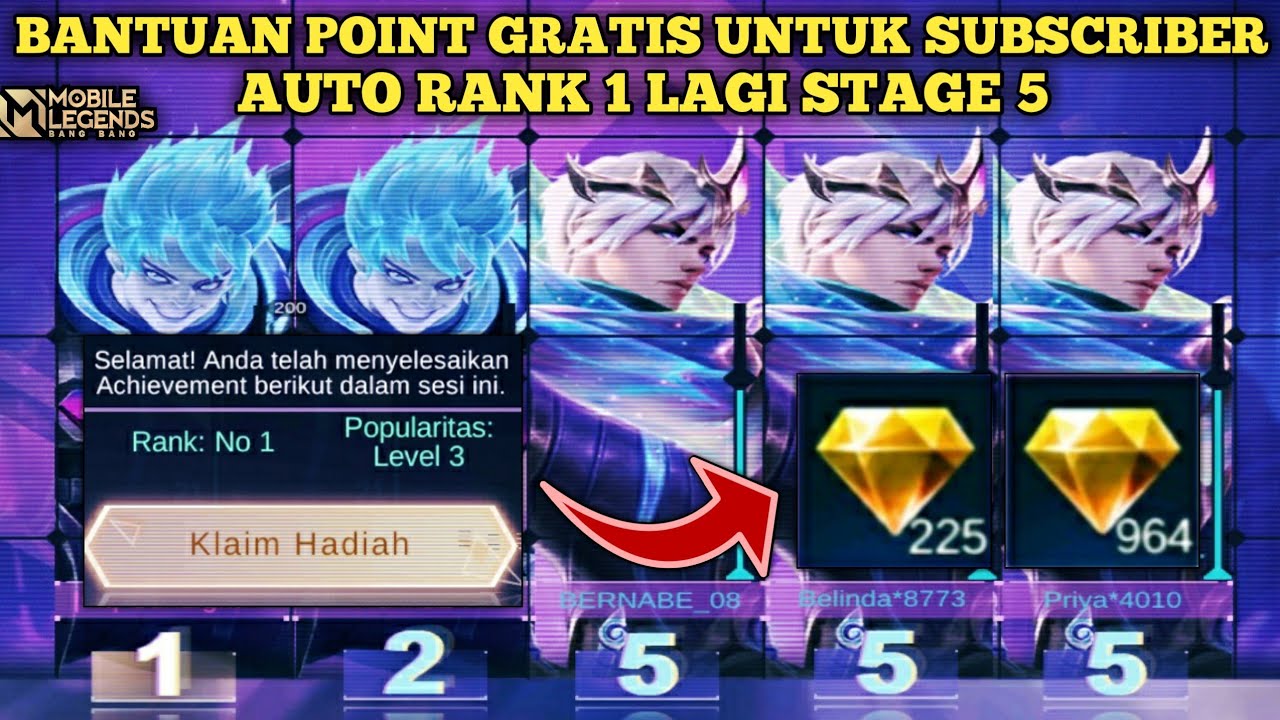 STAGE 5 RANK 1 EVENT DIAMOND KUNING, TIDAK PERLU BUG KODE SPAM AUTO NAMBAH POINT