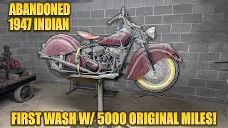 5000 Original Miles: ABANDONED 1947 Indian Motorcycle | First Wash &amp; Drive in Decades!