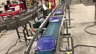 Sideflexing Chain, with High Friction Surface, Assist Full and Empty Case Control by Multi-Conveyor