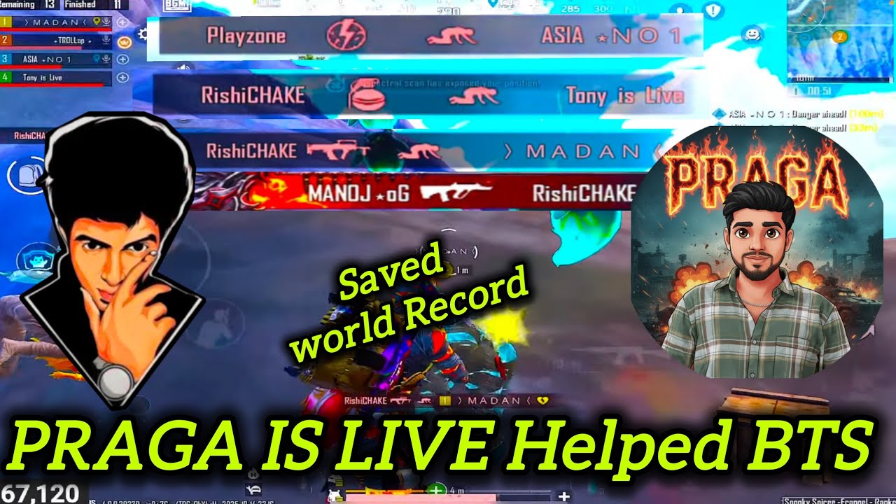 PRAGA IS LIVE Helped BTS 🥳 || Saved World 🌎 Record Match No : 141 🔥|| Madan op|| #bgmi 