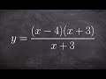 Given rational function find the vertical asymptote and hole