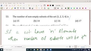 3 The number of non-empty subsets of the set {1, 2, 3, 4} is  (a) 15 (b) 14(c) 16 (d) 17