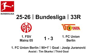 25-26 #Bundesliga｜33R｜#1.FSVMainz05 1 - 3 #1.FCUnionBerlin｜#JosipJuranović #Goal #Tor #Fußball