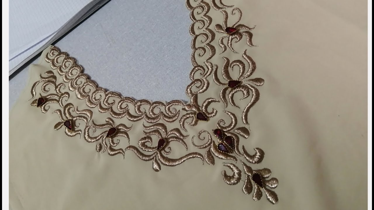 تطريز دائرة العنق/ كندورة /مقاس، L/ M /XL /XXL, بطريقتين في تقنية التطريز مع مريم الرميلي 🌺🌺🌺🌺🌺